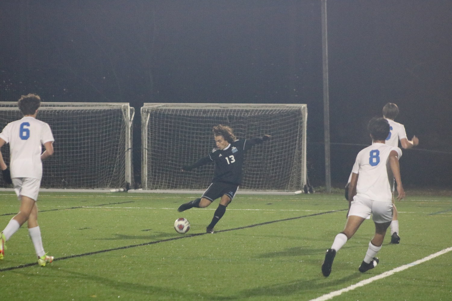 Andres Villasana winds up to shoot the first Ponte Vedra goal of the regional quarterfinal contest.
